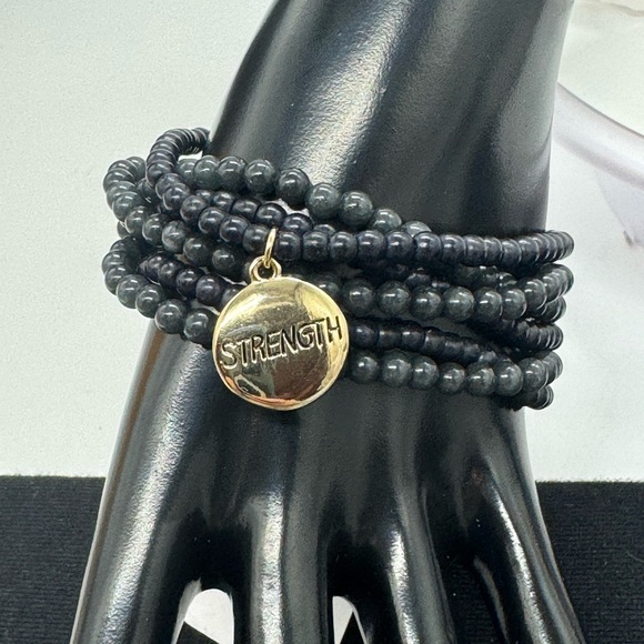 Set of 6 Stretch Black and Grey Beaded Bracelets with Tree Of Life Charm - Picture 3 of 13